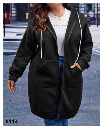 تصویر سویشرت لانگ کلاهدار جیب کانگورویی مشکی 8114