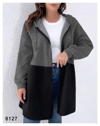 تصویر سوشرت دورنگ کلاهدار جلو زیپ زغالی 8127