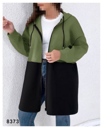 تصویر سویشرت دورنگ کلاهدار  سبز 8373