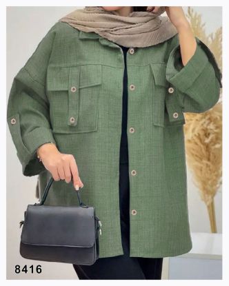 تصویر شومیز مانتویی دوجیب اسپرت سبز 8416