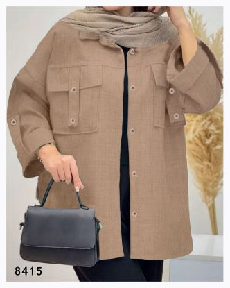 تصویر شومیز مانتویی دوجیب اسپرت نسکافه ای 8415