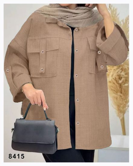 تصویر شومیز مانتویی دوجیب اسپرت نسکافه ای 8415