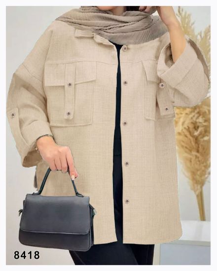 تصویر شومیز مانتویی دوجیب اسپرت شیری 8418