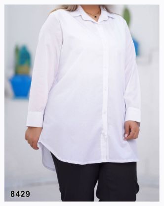 تصویر شومیز یقه کلاسیک سرآستین دکمه سفید 8429