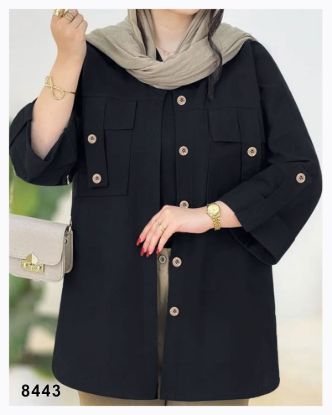 تصویر شومیز مانتویی دوجیب اسپرت مشکی 8443