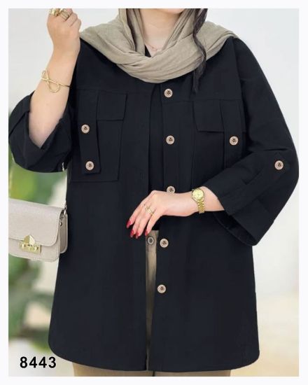 تصویر شومیز مانتویی دوجیب اسپرت مشکی 8443