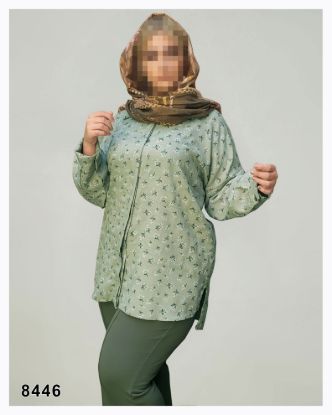 تصویر شومیز مانتویی پشت بلند سبز 8446
