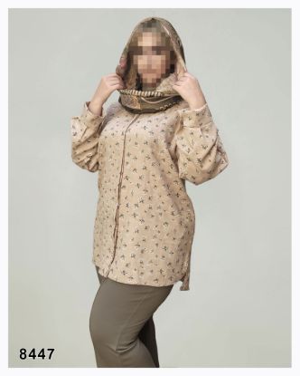 تصویر شومیز مانتویی پشت بلند کرمی 8447