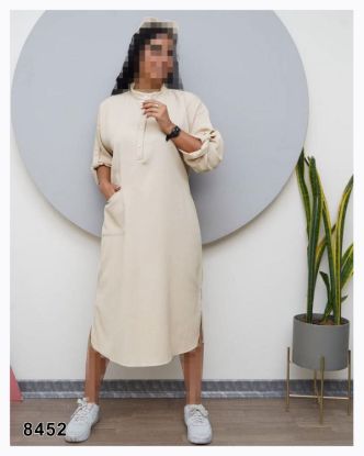 تصویر کفتان یقه ایستاده چاکدار کرم روشن 8452