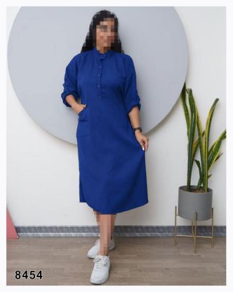 تصویر کفتان یقه ایستاده چاکدار سرمه ای 8454