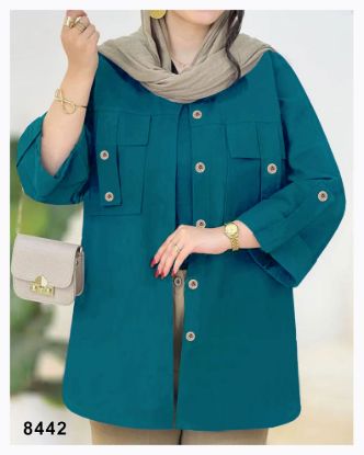 تصویر شومیز مانتویی دوجیب اسپرت سبز کله غازی 8442