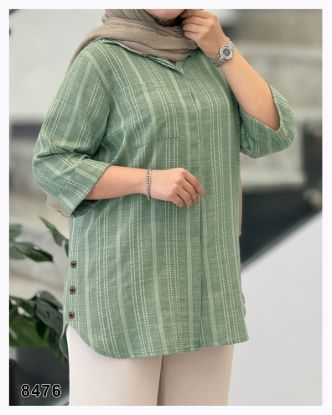 تصویر مانتو شومیز دکمه مخفی آستین سه ربع سبز 8476