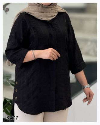 تصویر مانتو شومیز دکمه مخفی آستین سه ربع مشکی 8477