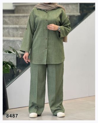 تصویر ست شومیز و شلوار شانتون سبز 8487