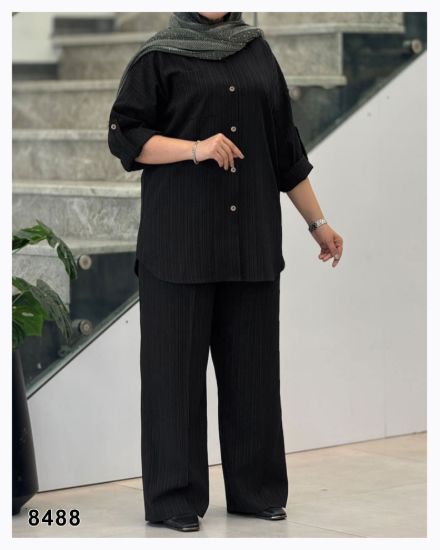 تصویر ست شومیز و شلوار شانتون مشکی 8488