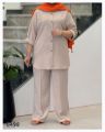 تصویر ست شومیز و شلوار شانتون کرمی 8490