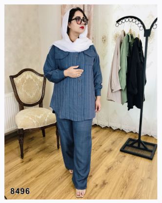 تصویر ست شومیز و شلوار اسپرت سرمه ای 8496