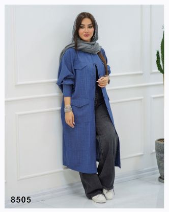 تصویر مانتو اسپرت بلند دوجیب آبی 8505