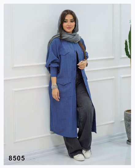 تصویر مانتو اسپرت بلند دوجیب آبی 8505