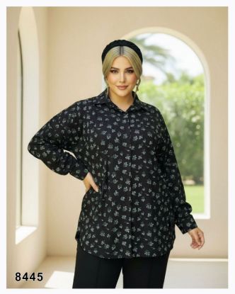 تصویر شومیز مانتویی پشت بلند مشکی 8445