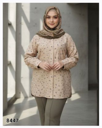 تصویر شومیز مانتویی پشت بلند کرمی 8447