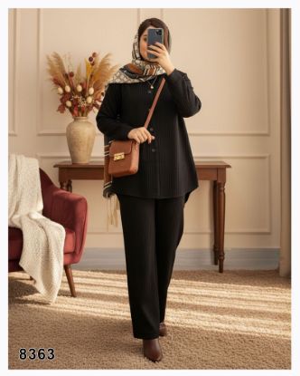 تصویر ست مانتو شلوار ضخیم فیتیله ای 8363