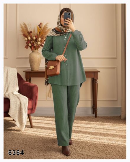تصویر ست مانتو شلوار ضخیم فیتیله ای سبز 8364