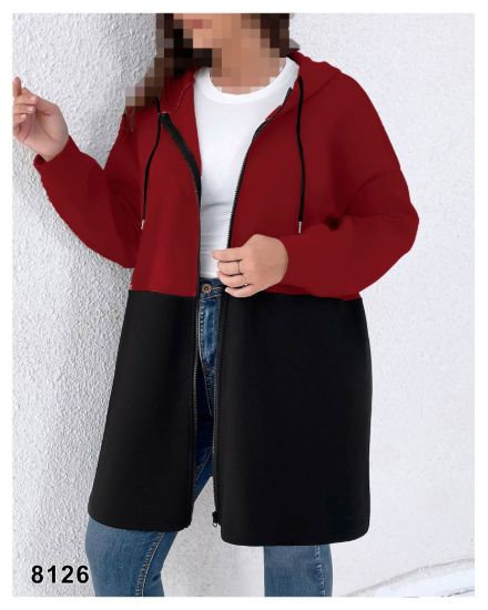 تصویر سویشرت دورنگ کلاهدار زرشکی 8126