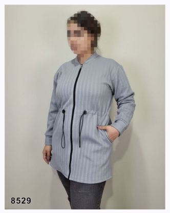 تصویر سویشرت بدون کلاه جلو زیپ طوسی 8529