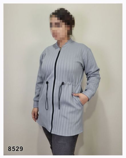 تصویر سویشرت بدون کلاه جلو زیپ طوسی 8529