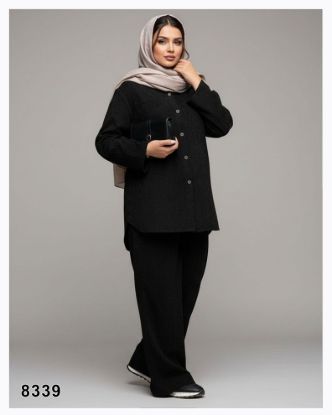 تصویر ست شومیز و شلوار نیم بگ مشکی 8339