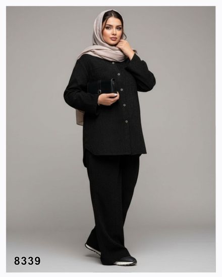 تصویر ست شومیز و شلوار نیم بگ مشکی 8339