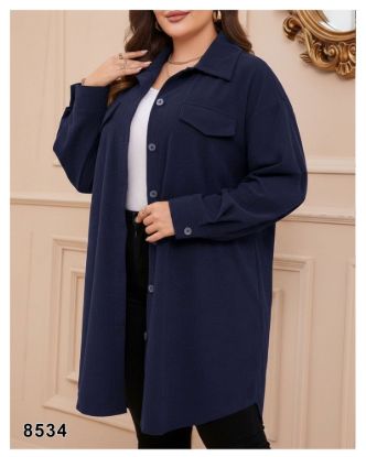 تصویر مانتو یقه کلاسیک جلو دکمه سرمه ای 8534