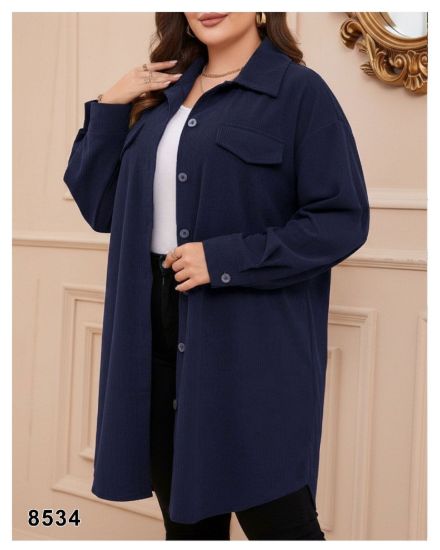 تصویر مانتو یقه کلاسیک جلو دکمه سرمه ای 8534