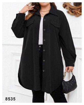 تصویر مانتو یقه کلاسیک جلو دکمه مشکی 8535