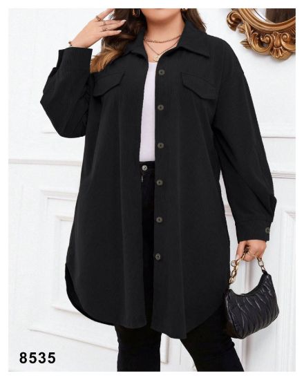 تصویر مانتو یقه کلاسیک جلو دکمه مشکی 8535