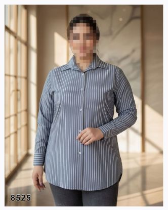 تصویر شومیز یقه کلاسیک راه راه زغالی 8525