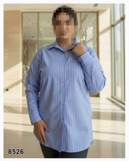 تصویر شومیز یقه کلاسیک راه راه آبی 8526