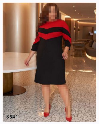 تصویر پیراهن یقه گرد آستین سه ربع مشکی قرمز 8541