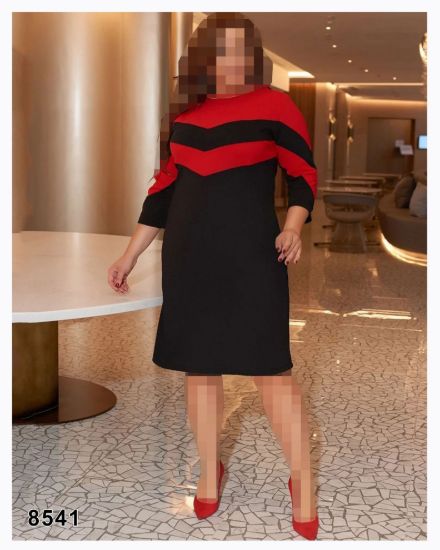 تصویر پیراهن یقه گرد آستین سه ربع مشکی قرمز 8541