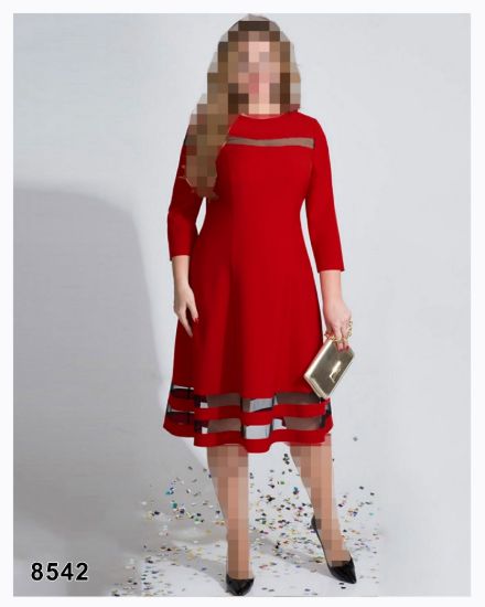 تصویر پیراهن یقه گرد دامن کلوش توری قرمز 8542