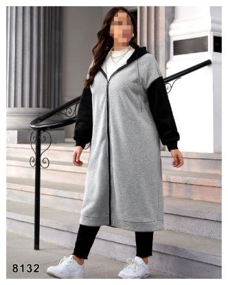 تصویر سویشرت لانگ کلاهدار جلو زیپ طوسی 8132