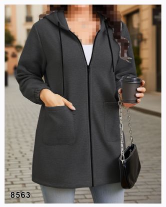 تصویر سویشرت کلاهدار جلوزیپ زغالی 8563