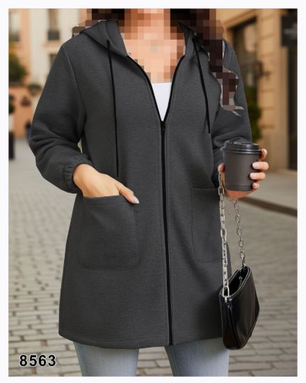 تصویر سویشرت کلاهدار جلوزیپ زغالی 8563