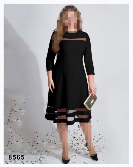 تصویر پیراهن یقه گرد دامن کلوش مشکی 8565