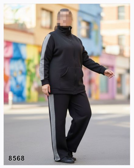 تصویر ست سویشرت و شلوار بغل نواردار مشکی 8568