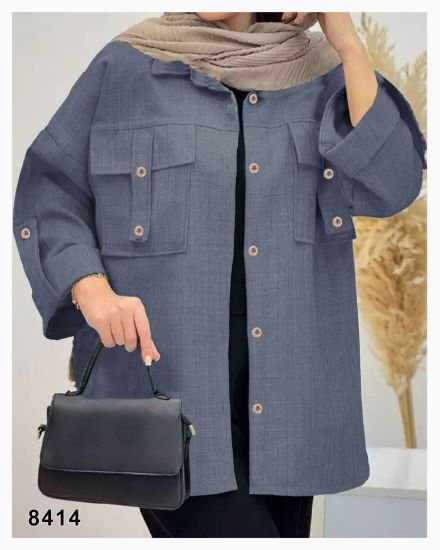 تصویر شومیز مانتویی دوجیب اسپرت طوسی 8414