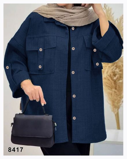 تصویر شومیز مانتویی دوجیب اسپرت آبی 8417