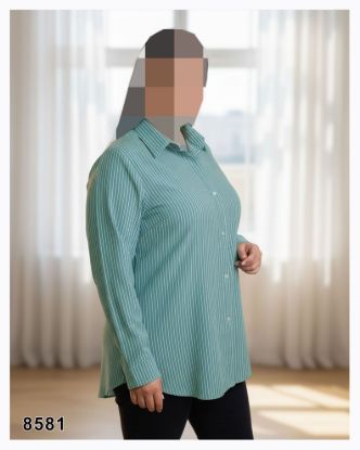 تصویر شومیز یقه کلاسیک راه راه سبز 8581