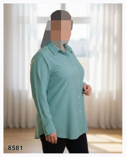 تصویر شومیز یقه کلاسیک راه راه سبز 8581